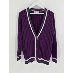 Spice of Life Vintage Cardigan Sweater Womens Large Purple V Neck Button Front